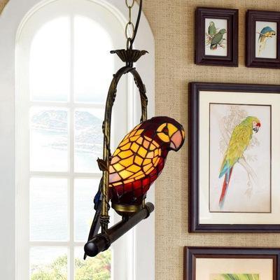 Jpungsun Vintage Style Pendant Light For Living Room Dining Room Restaurant Glass Bird Tiffany Stained Glass Chandelier