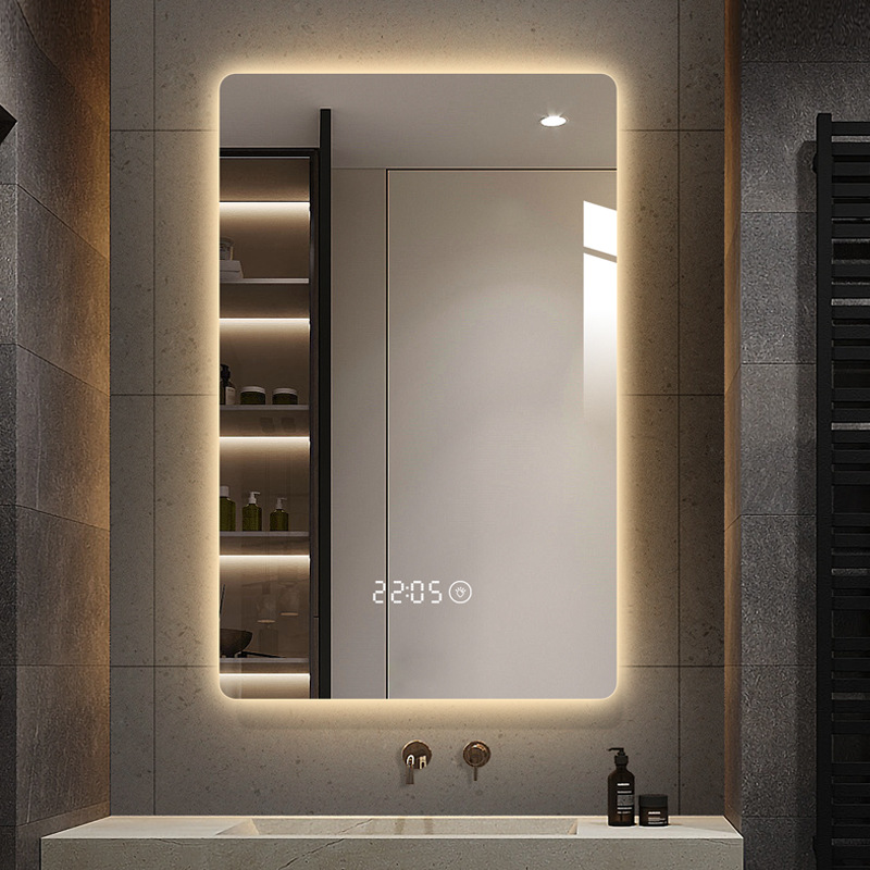 Versatile Modern LED Bathroom Mirror Clock Smart Sensor Touch Light Fog Eliminator Wall Mounted Vanity Mirror Hanging