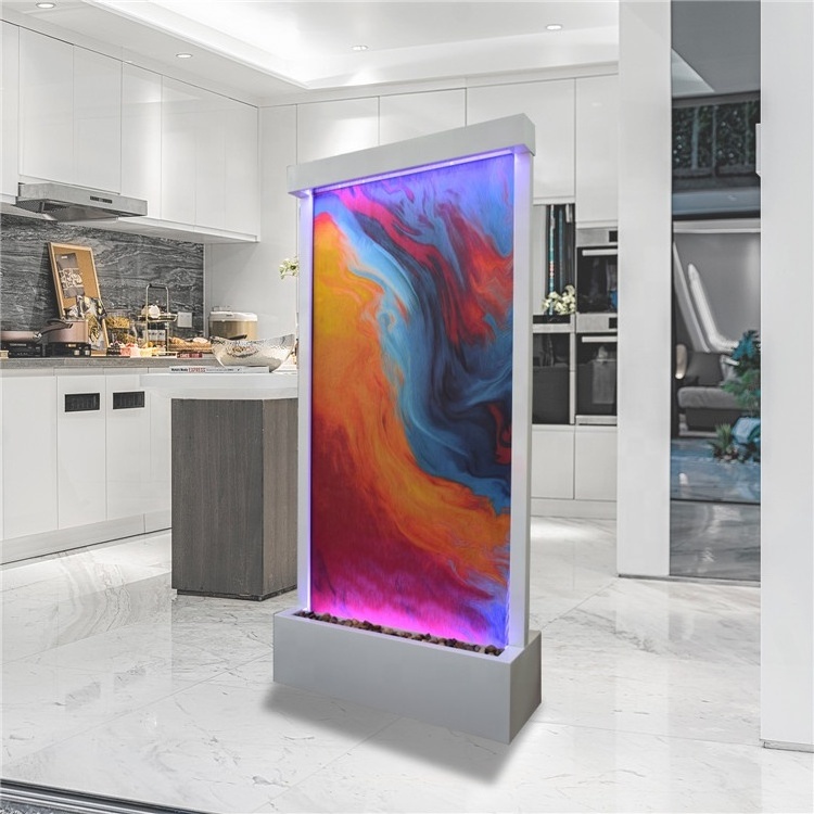 Customized tempered glass waterfall home decoration stainless steel indoor water wall