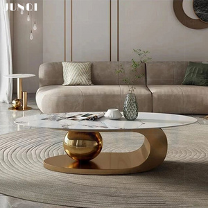 Junqi living room gold marble top nordic nesting travertine stainless steel small side set coffee table