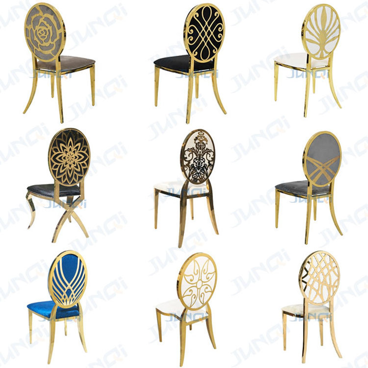 JUNQI wholesale 2022 guangdonng 6 seats italian luxury stainless steel wedding event dining chair dining room furniture