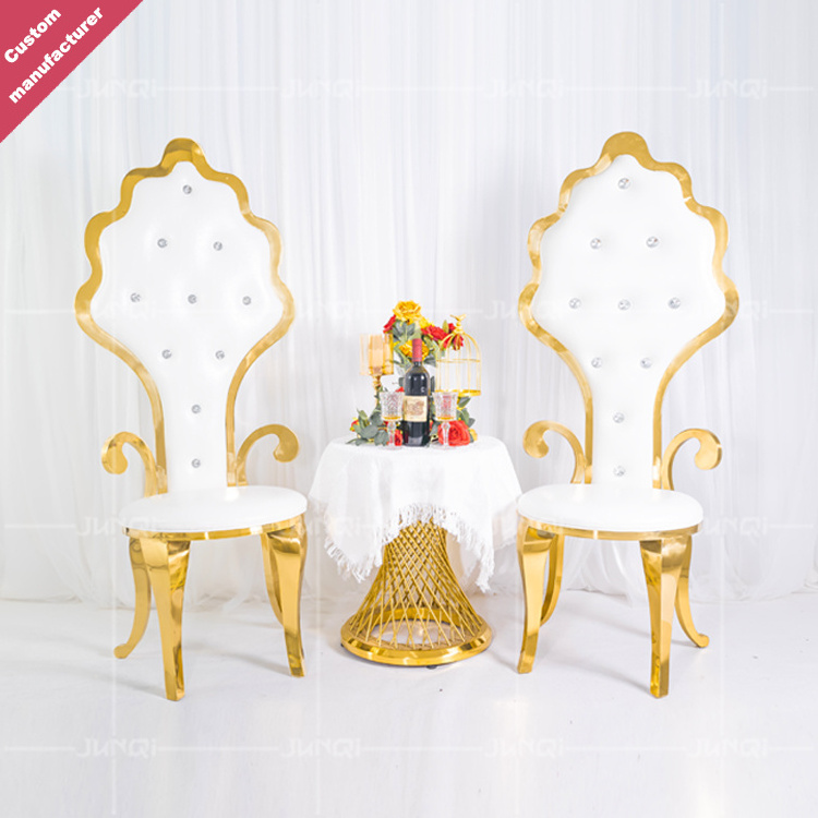 Special design ergonomic gold wedding chairs events leather fabric dining throne stainless steel chair