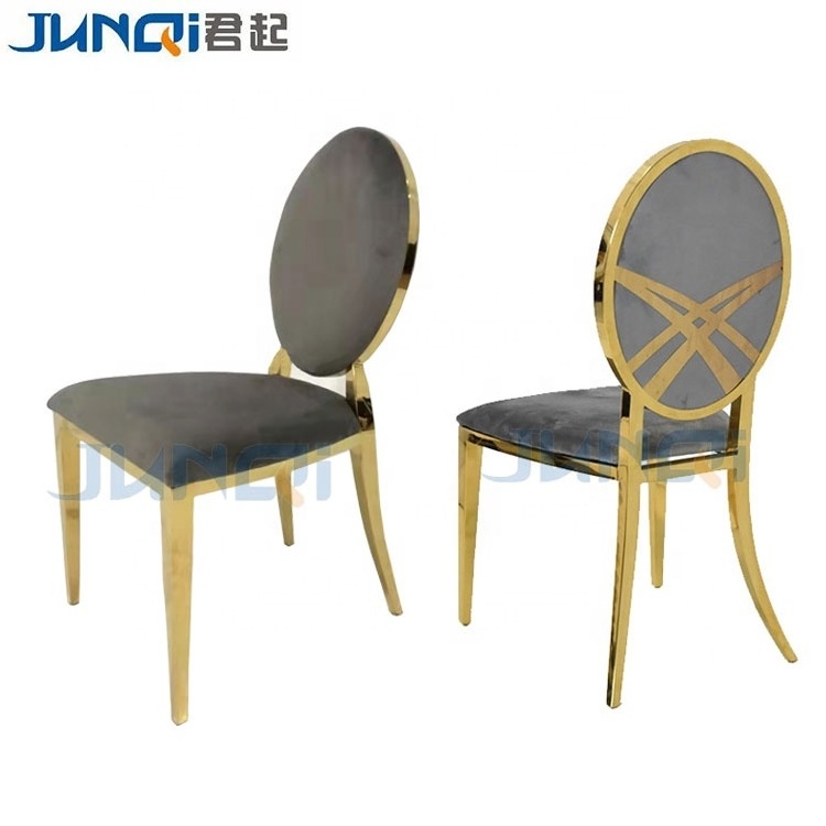 JUNQI wholesale 2022 guangdonng 6 seats italian luxury stainless steel wedding event dining chair dining room furniture