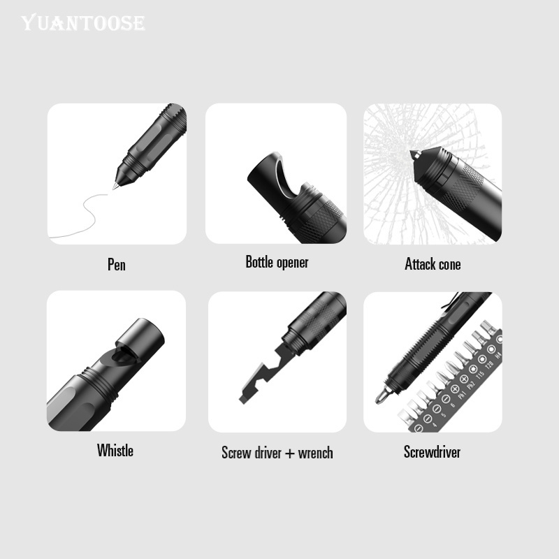 New Outdoor Multi-function Tactical Pen Set With Light Batch Head Knife Wrench Defense Tactical Pen