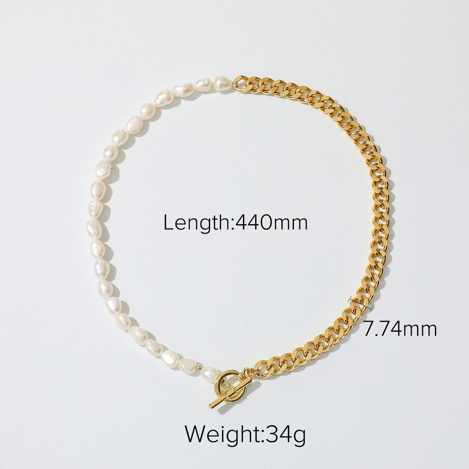 18K Gold Stainless Steel Cuban Chain Fresh Water Oyster Pearl Fine Jewelry Men Women Dainty Natural Freshwater Pearl Necklace