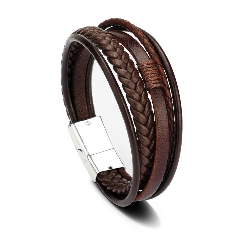 Elegant Mens Leather Bracelet Handmade Leather Cuff Bracelet Braided Leather Wristband Bracelets for Men