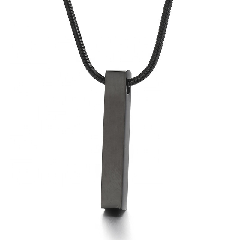 Custom Name 3D Bar Pendant Necklace Vertical Bar Stainless Steel Necklace for Women Men Jewelry