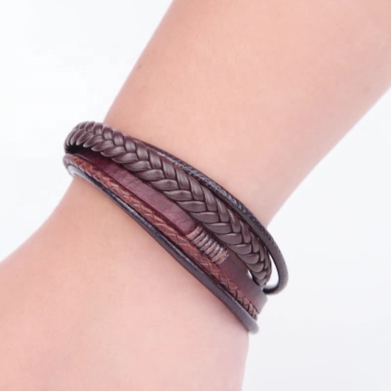 Elegant Mens Leather Bracelet Handmade Leather Cuff Bracelet Braided Leather Wristband Bracelets for Men