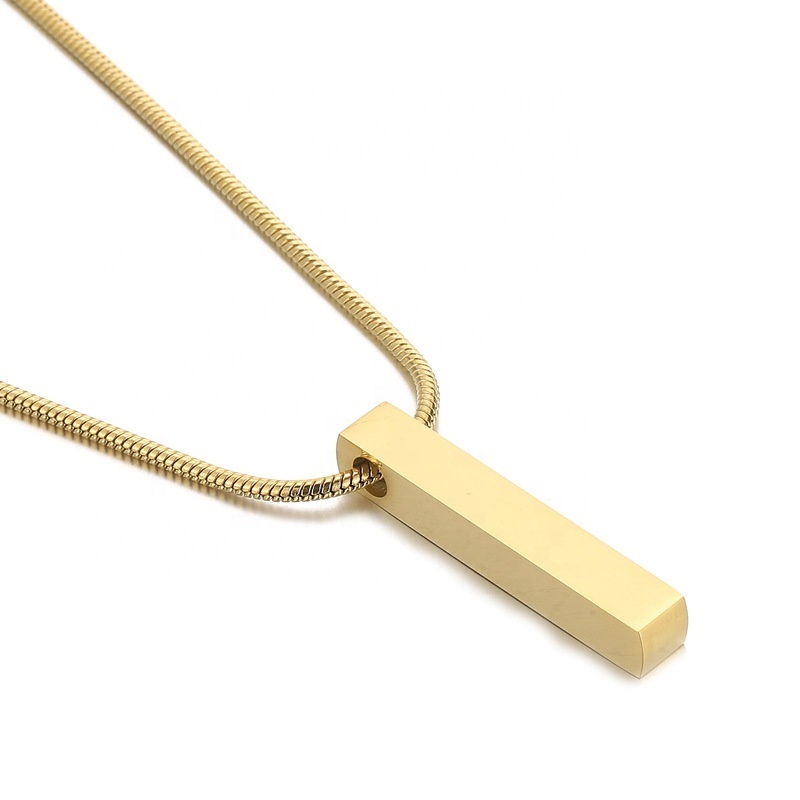 Custom Name 3D Bar Pendant Necklace Vertical Bar Stainless Steel Necklace for Women Men Jewelry