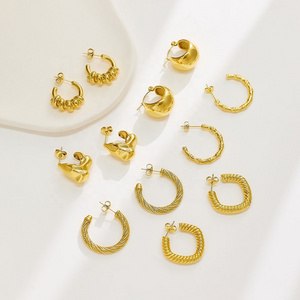 Minimalist Chunky Hoop stainless Steel 18K GOld Earrings Set Women Lightweight Hoop Earrings for Women Earrings