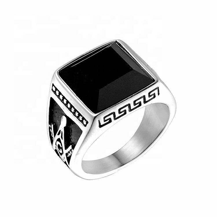 Vintage Personality AG Masonic Metal Ring Stainless Steel Punk Men's Rings