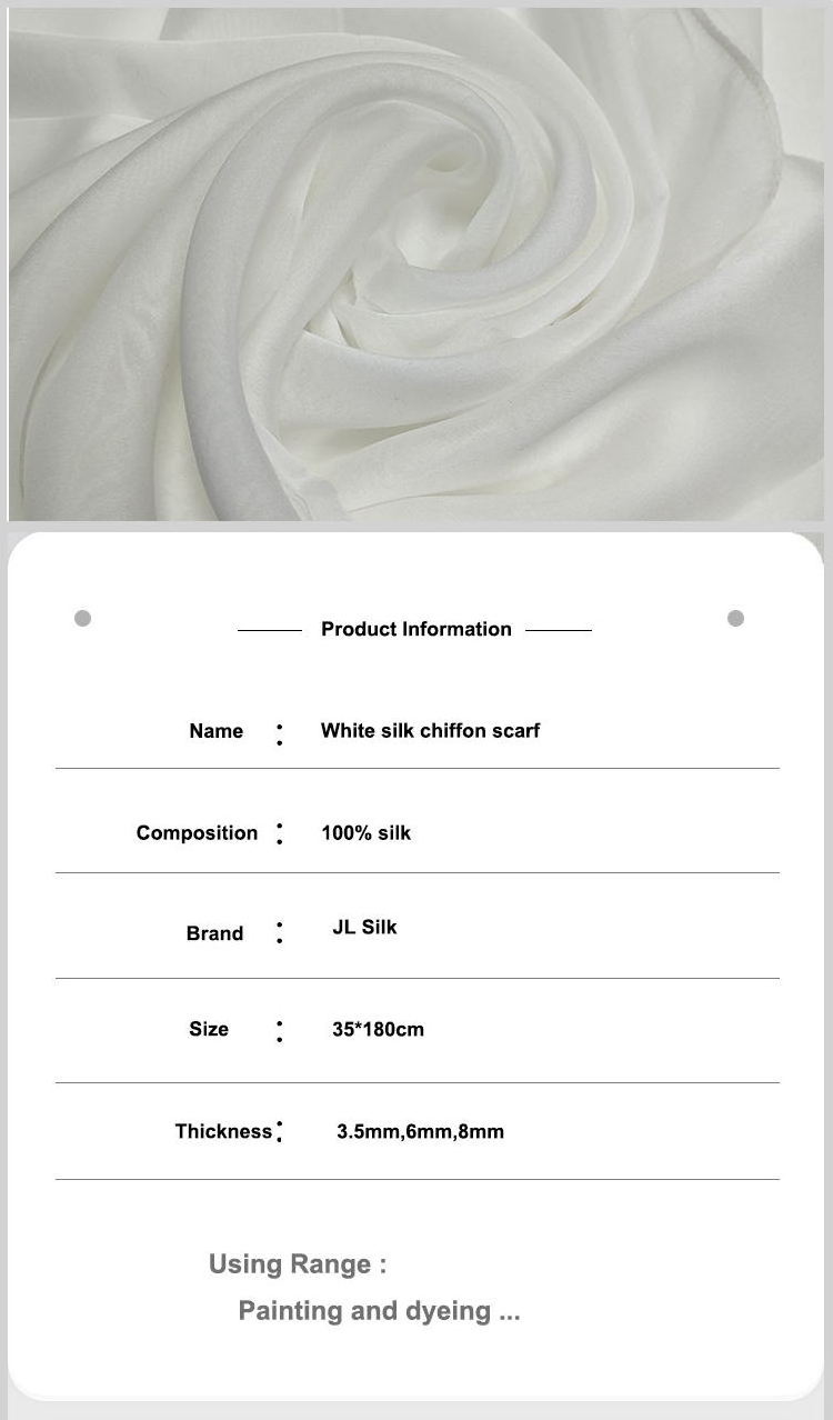 Pure Silk Scarf Plain White Silk Chiffon 100% Scarf for Painting White Silk Scarves For Dyeing