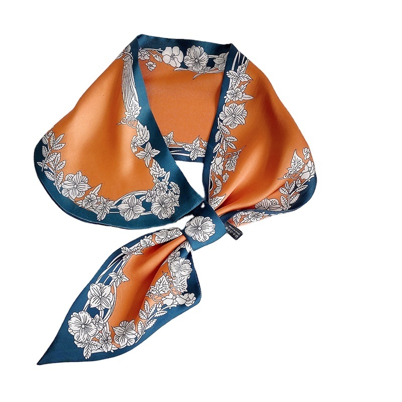 Factory Custom Print Neckerchief Imitated Silk Long Scarf for Airline Stewardess