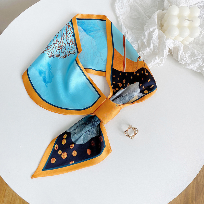 Factory Custom Print Neckerchief Imitated Silk Long Scarf for Airline Stewardess