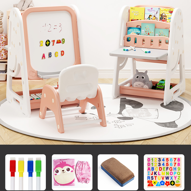 Kids drawing board with storage box writing desk with chair indoor plastic bookshelf for kids