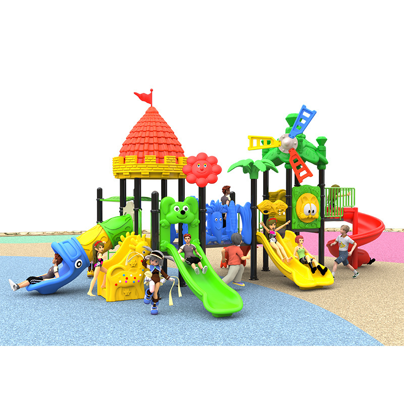 New Arrival Commercial Plastic Playground Equipment Kids Play 3 Slides and Swing Sets Playground Outdoor Playsets for Children