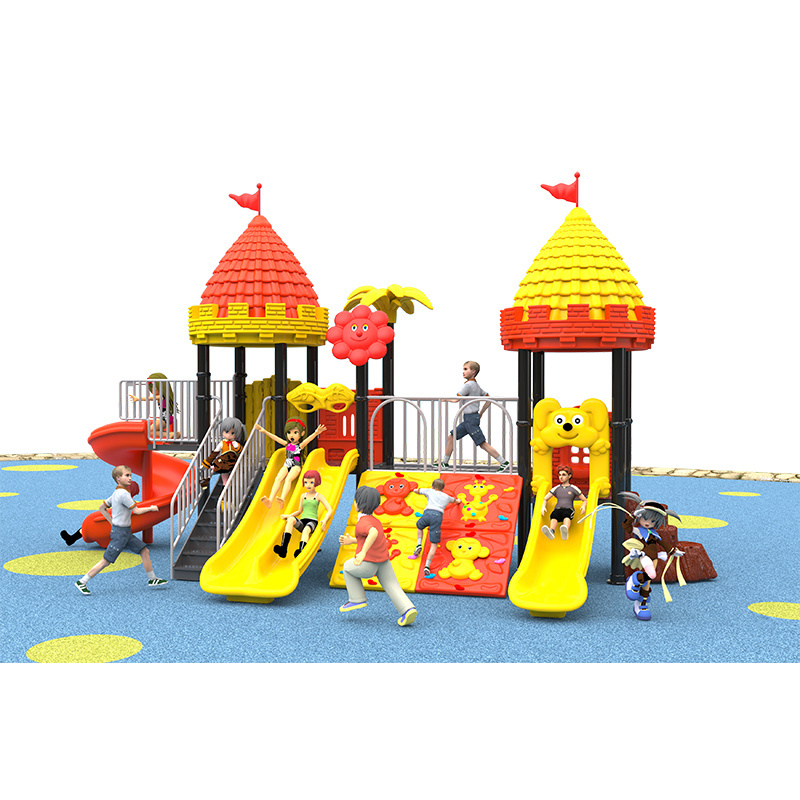 New Arrival Commercial Plastic Playground Equipment Kids Play 3 Slides and Swing Sets Playground Outdoor Playsets for Children