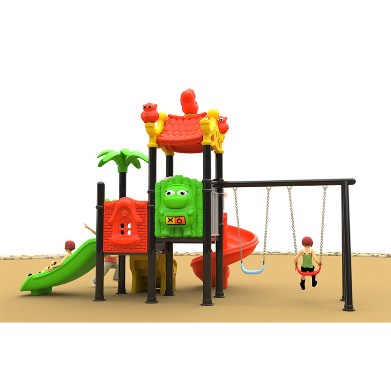 New Arrival Commercial Plastic Playground Equipment Kids Play 3 Slides and Swing Sets Playground Outdoor Playsets for Children