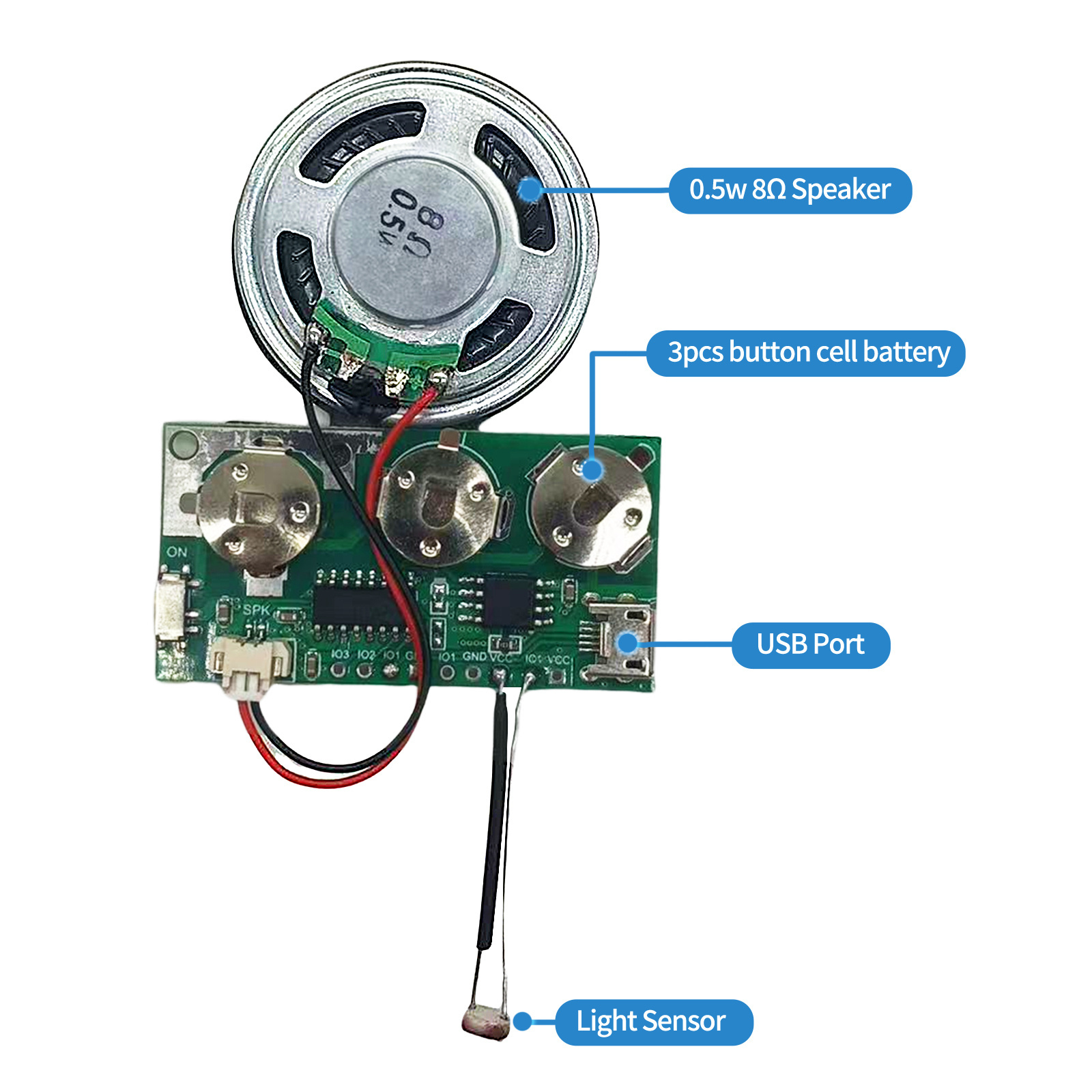 Costom Programmable 16M USB Recordable Light Sensor Music Voice Module Sound Chip for DIY Audio Greeting Card and diy gift