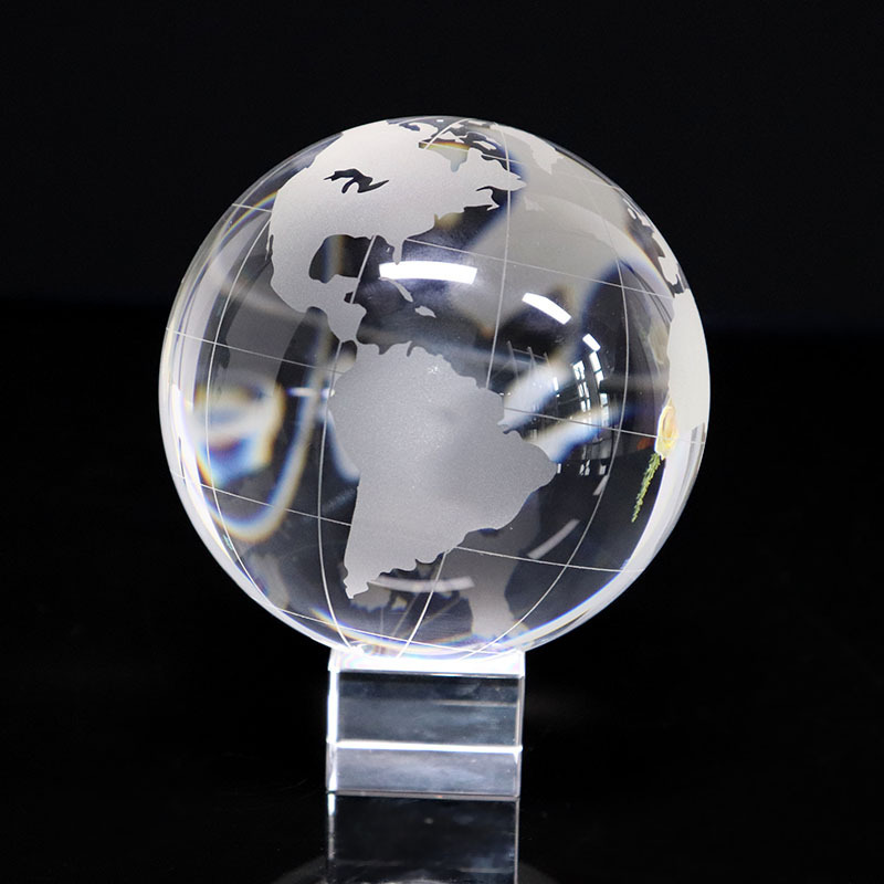 Decorative Round Ball Shaped Clear Glass World Globe Crystal Earth Globe