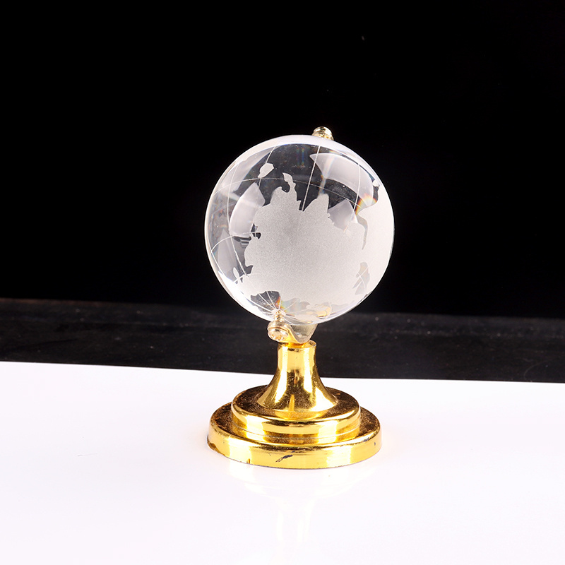 60mm Popular world globe round crystal transparent glass ball with metal for sports