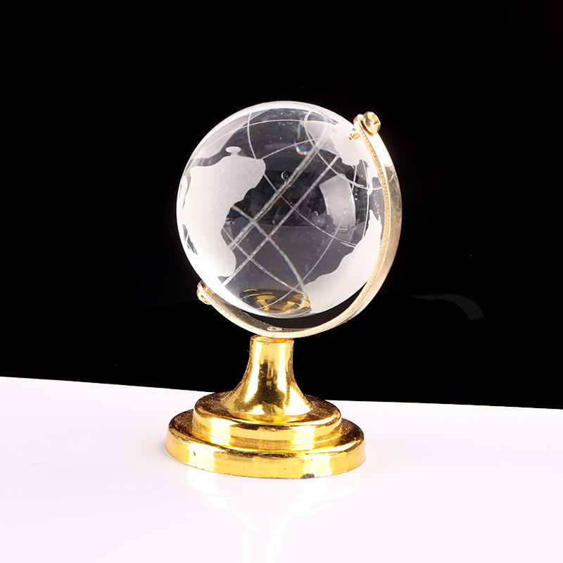 60mm Popular world globe round crystal transparent glass ball with metal for sports