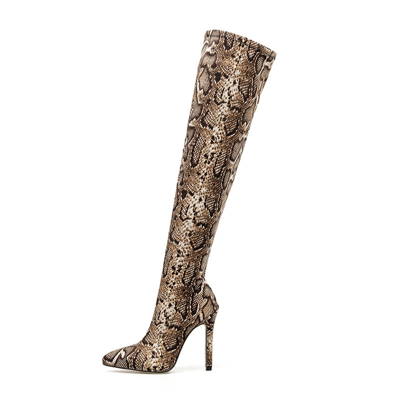 Wholesale Big Size Snake Print 20 Inch Sm Queen High Heels Thigh High Boots For Women