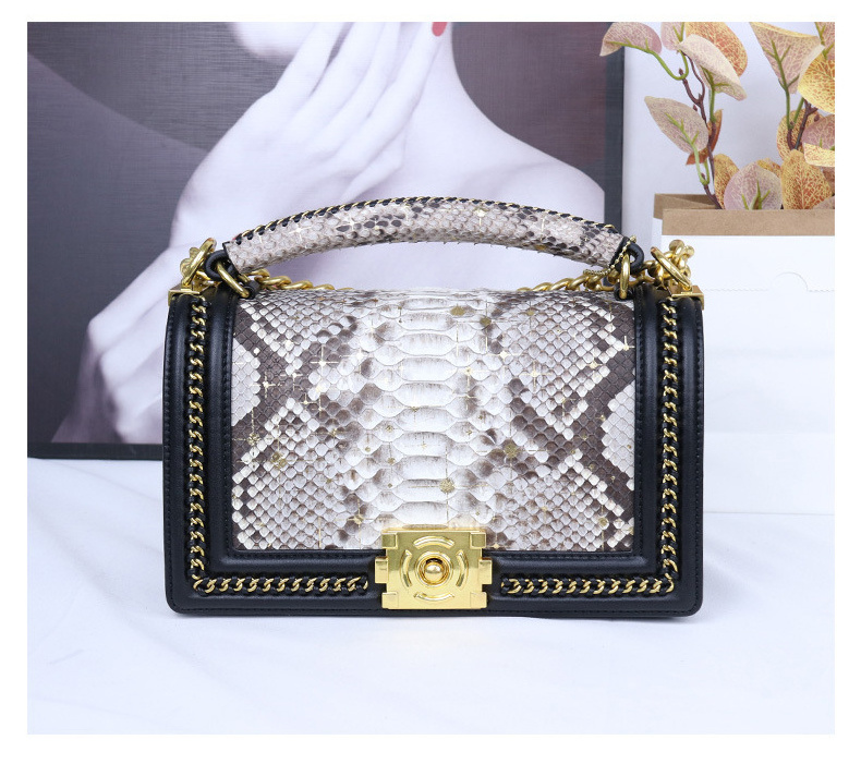 Custom Luxury Real Genuine Snake Skin Leather Lady Women Designer Shoulder Crossbody Flap Bag Purse Luxury Handbags For  Women