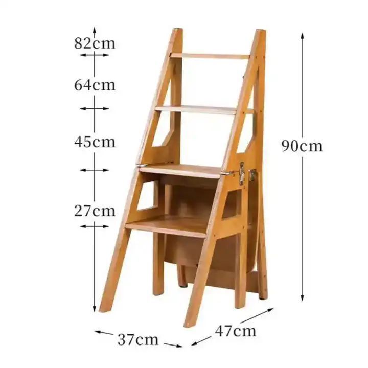 Wood Bamboo Folding Standing Multi-Function Ladder Plant Shelf Rack Step Stool Chair Multi-functional 4 step ladder chair