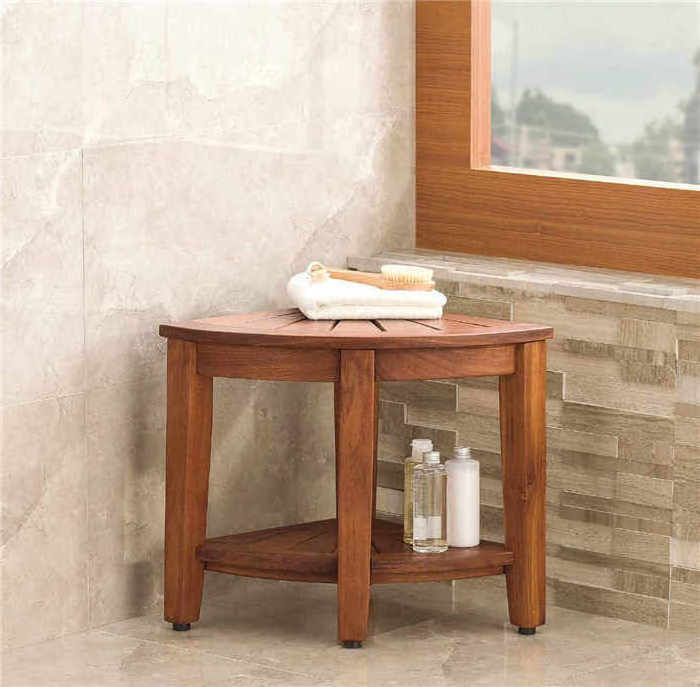 Bathroom Storage Stool Living Room Furniture Home Stool Teak Wood Shower Bench with Shelf Storage Stool