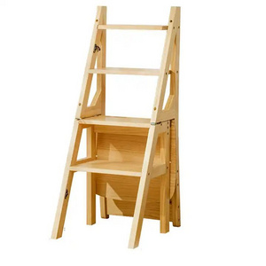 Wood Bamboo Folding Standing Multi-Function Ladder Plant Shelf Rack Step Stool Chair