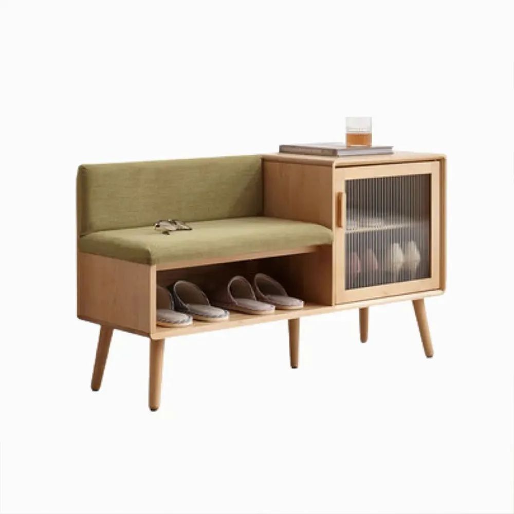 bamboo wood shoe bench seat storage organizer shelf rack l-shaped bench stool shoe box for living room