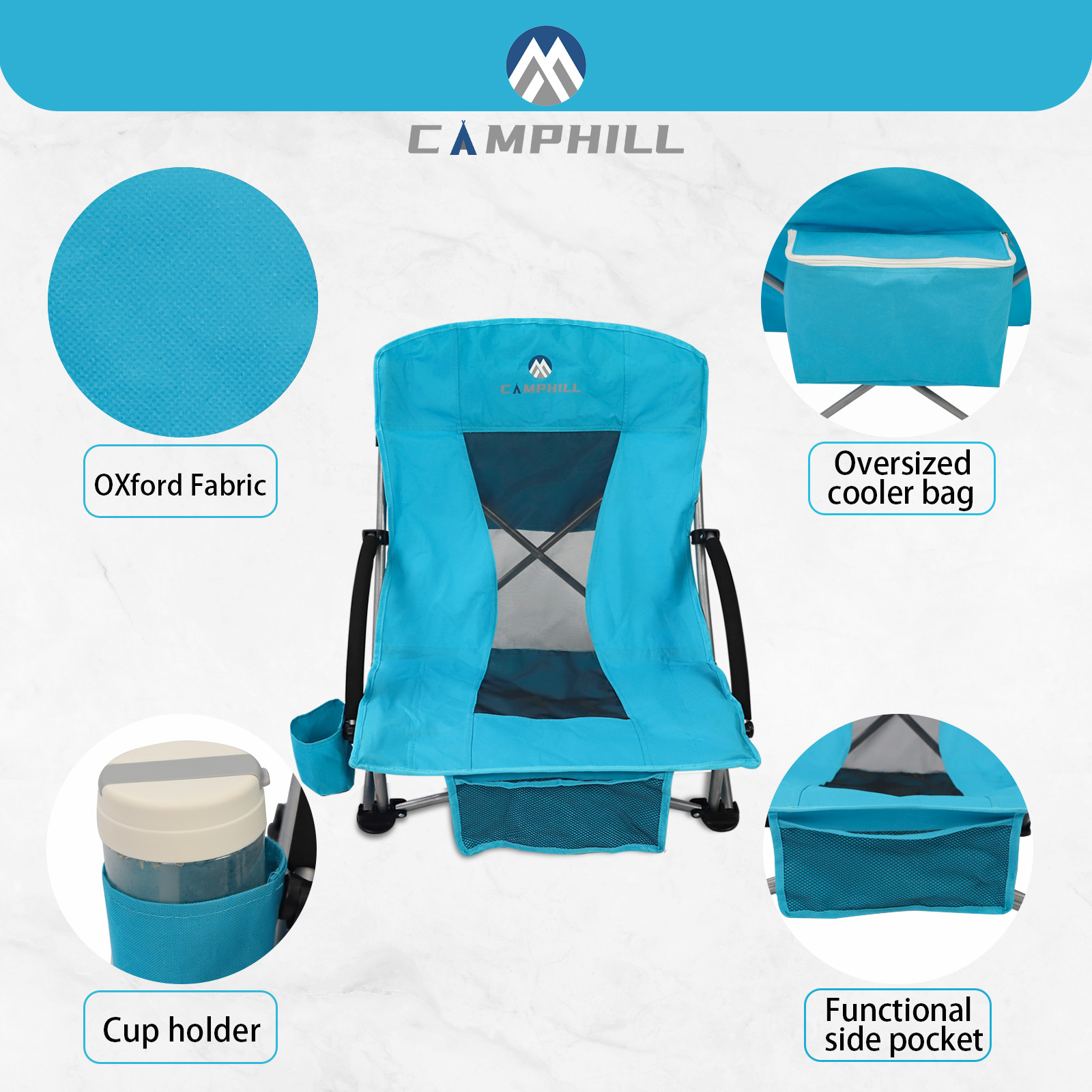 Portable Foldable Beach Chair Folding Backpack Chair with Cup Holder & Cooler Bag for Fishing Beach Modern Blue,purple Color