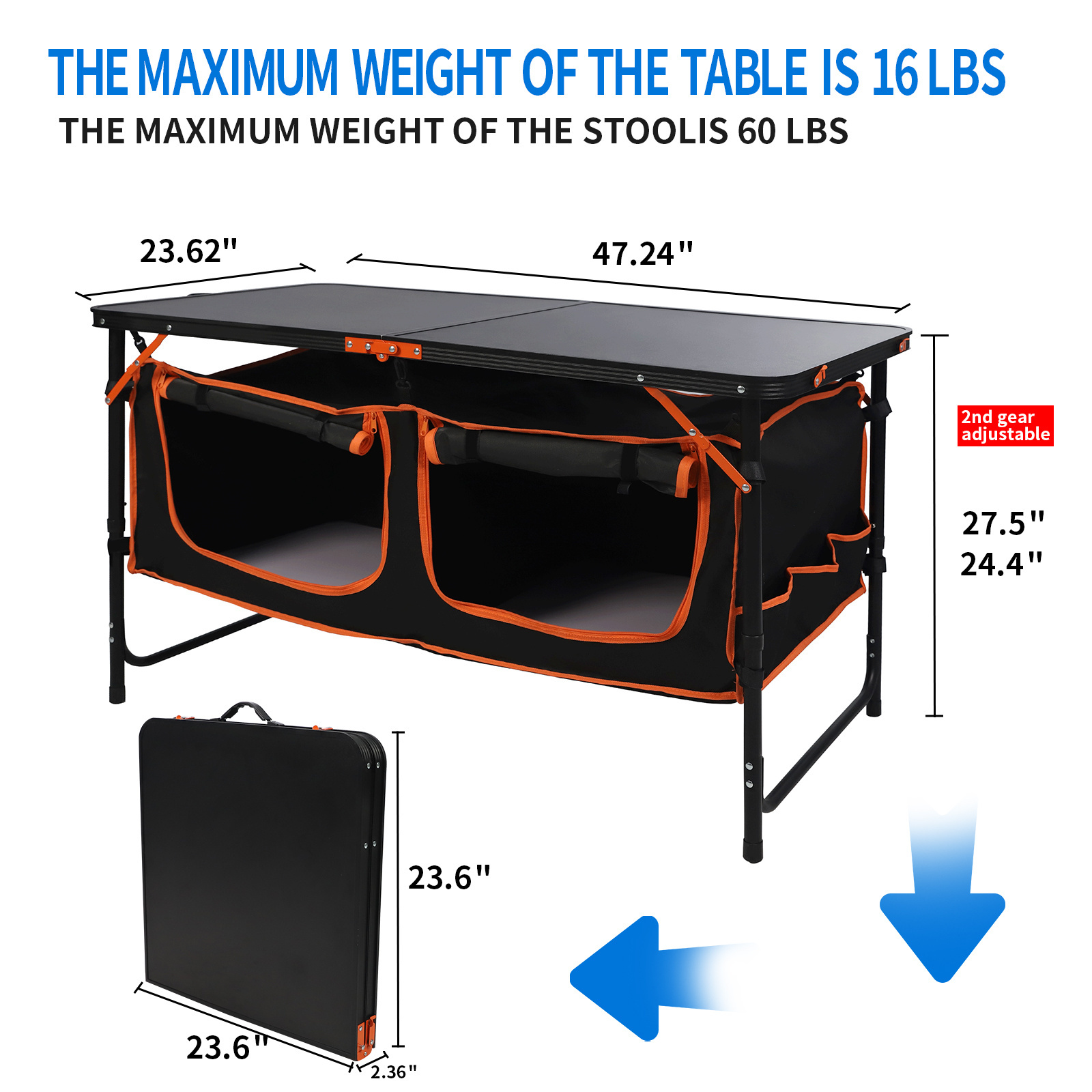 Outdoor Aluminum Portable Folding Camping Table with Storage Bag 2 Adjustable Height Camping table