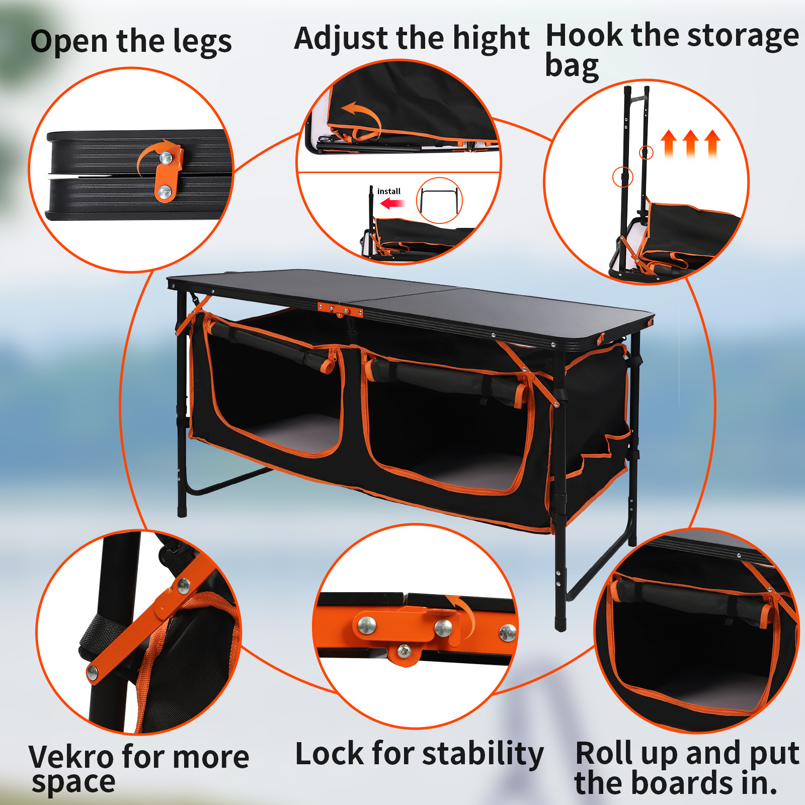 Outdoor Aluminum Portable Folding Camping Table with Storage Bag 2 Adjustable Height Camping table