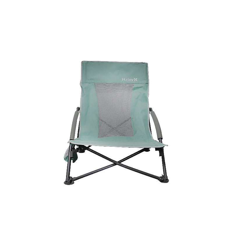 Low Profile Folding Beach Chair High Mesh Reclining Back Camping Chair w/Padded Armrest