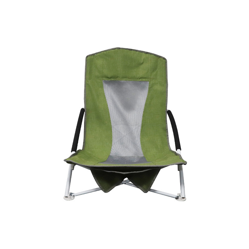 Low Profile Folding Beach Chair High Mesh Reclining Back Camping Chair w/Padded Armrest