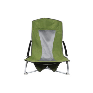 Low Profile Folding Beach Chair High Mesh Reclining Back Camping Chair w/Padded Armrest