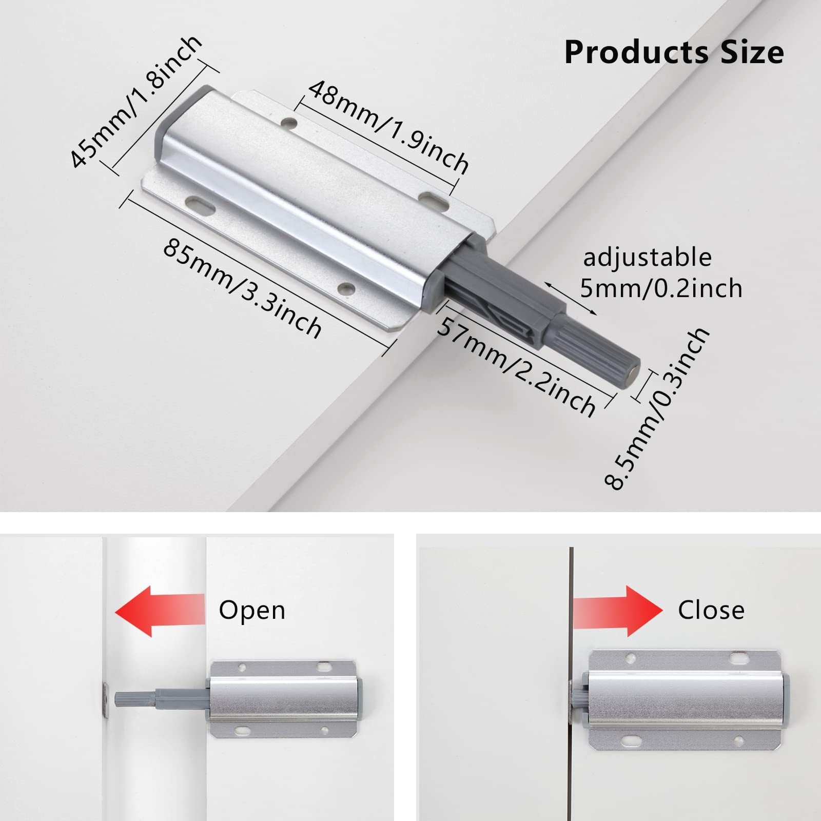 Jinrongda Adhesive Heavy Duty Touch Latch Push to Open Magnetic Door Catch for Cabinet Drawer Wardrobe Kitchen Door