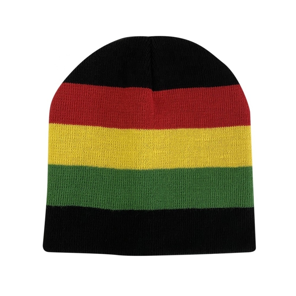 Cheap Stripe Beanie Jamaica  Knit Winter Hat Plain Acrylic Custom Rasta Knit Acrylic  Beanie