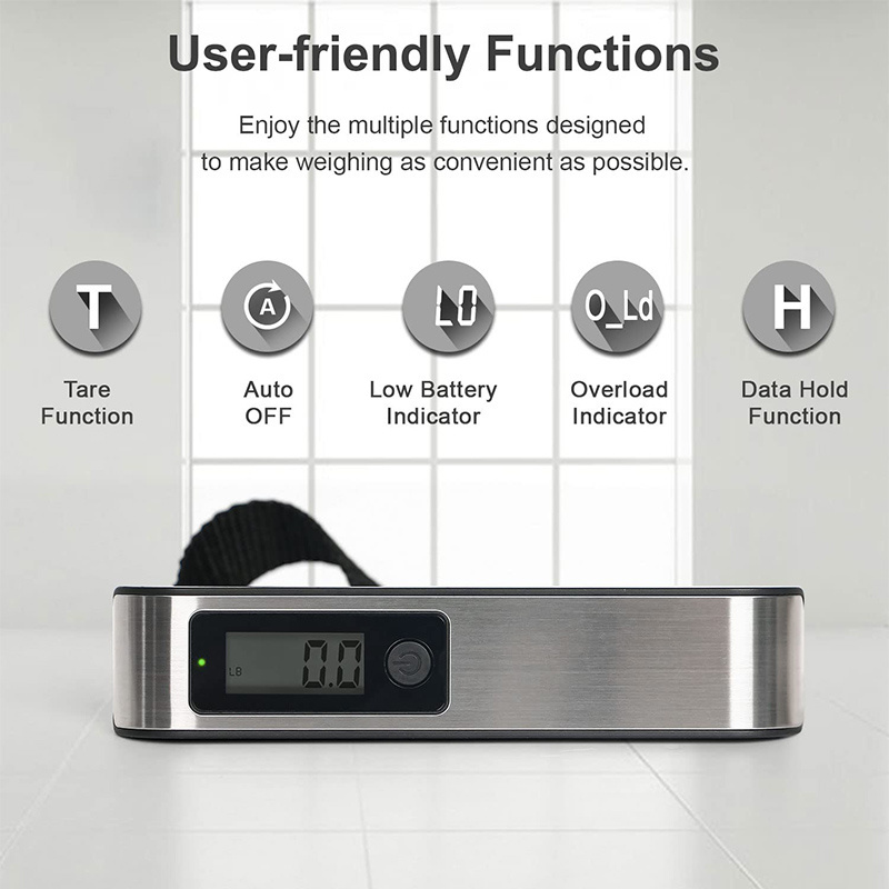 J&R Wholesale Custom Logo Light Hold Indication Portable 50kg Weighing Stainless Steel Handheld Digital Travel Scale