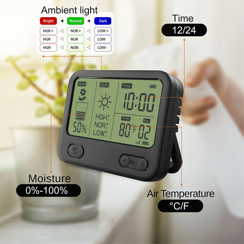 J&R 300ft Wireless 4 in 1 Digital Plant Water Soil Tester Sensor Temperature Moisture Meter for Garden Greenhouse