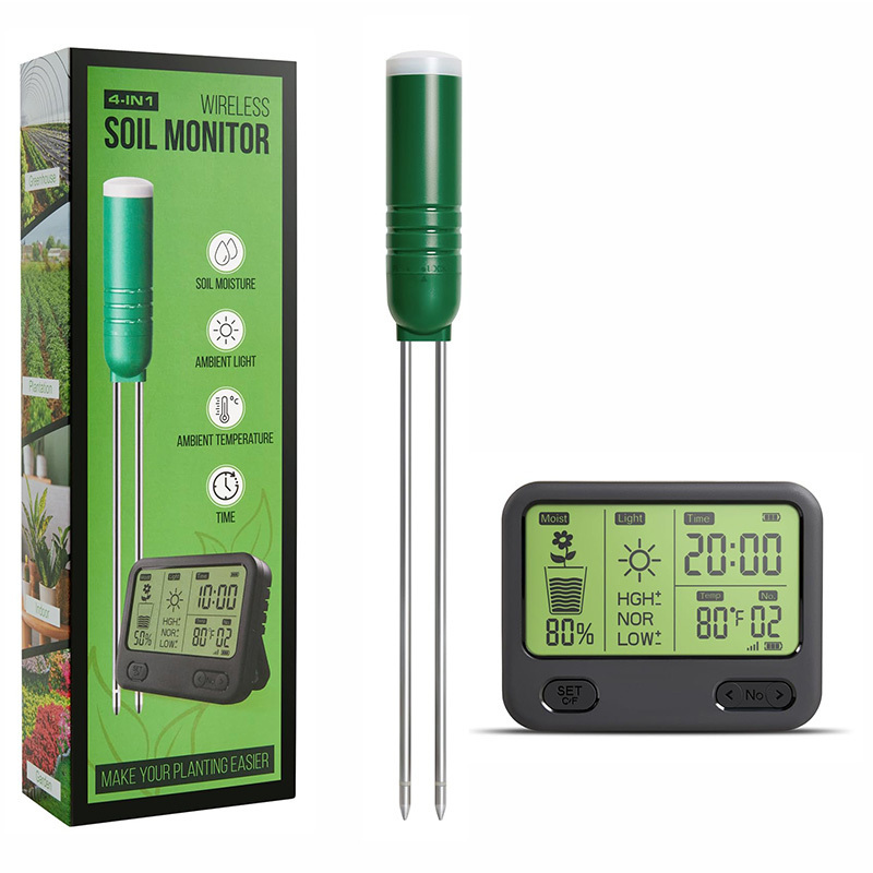 J&R 300ft Wireless 4 in 1 Digital Plant Water Soil Tester Sensor Temperature Moisture Meter for Garden Greenhouse