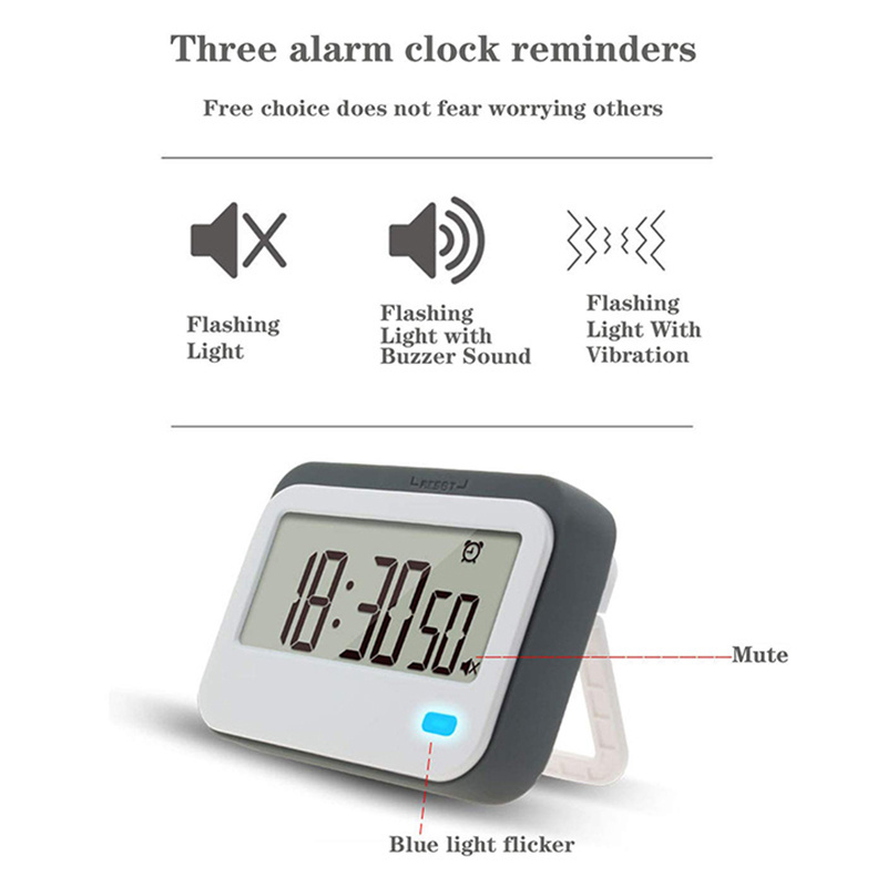 J&R Bedroom Desk Ornament AM PM 24 Hour LED Light Blinking Vibrating Alarms Digital Christmas Electronic Countdown Clock Modern