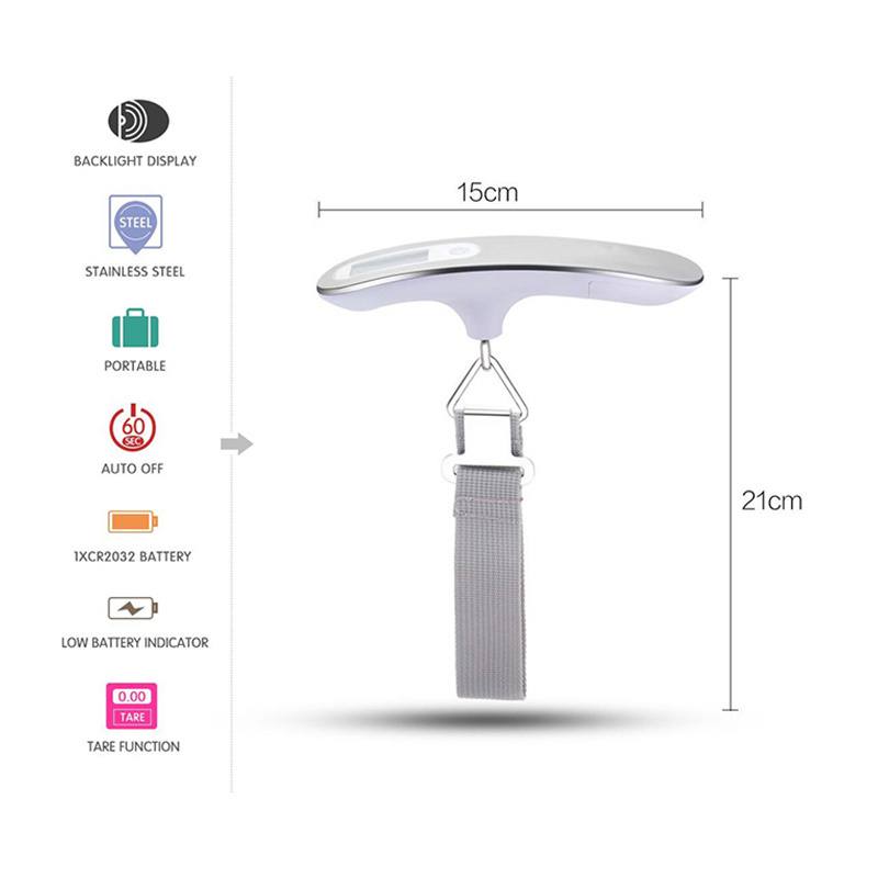 J&R High Precision Timeless Stainless Steel 50kg 110lb Weight Weighing Travel Baggage Portable Digital Luggage Scale for Luggage