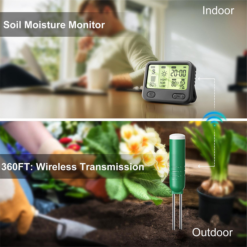 J&R 300ft Wireless 4 in 1 Digital Plant Water Soil Tester Sensor Temperature Moisture Meter for Garden Greenhouse