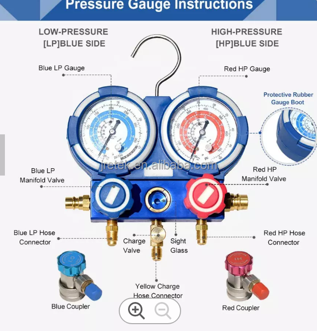 High Quality R32 Manifold Gauge Set Aluminium Body AC Refrigeration Pressure Gauges