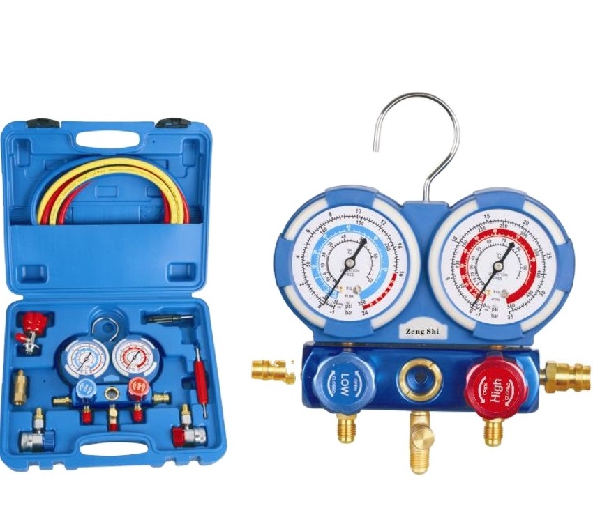 High Quality R32 Manifold Gauge Set Aluminium Body AC Refrigeration Pressure Gauges