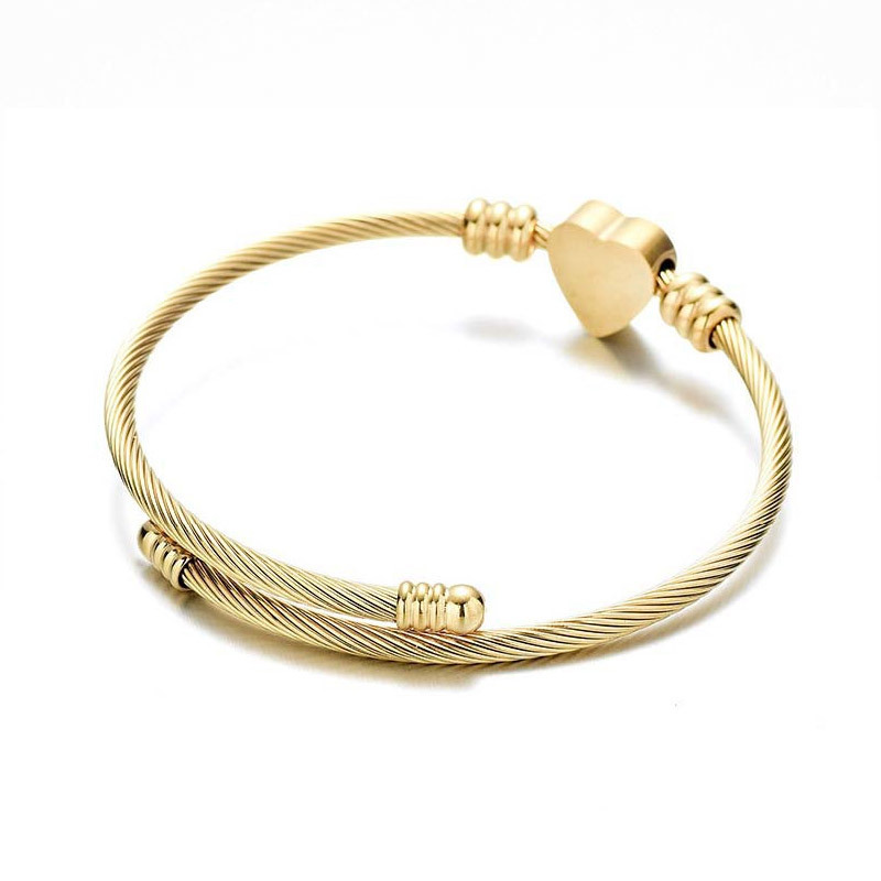 Low MOQ 10pcs Wholesale fashion bangle gold love stainless steel heart bracelet