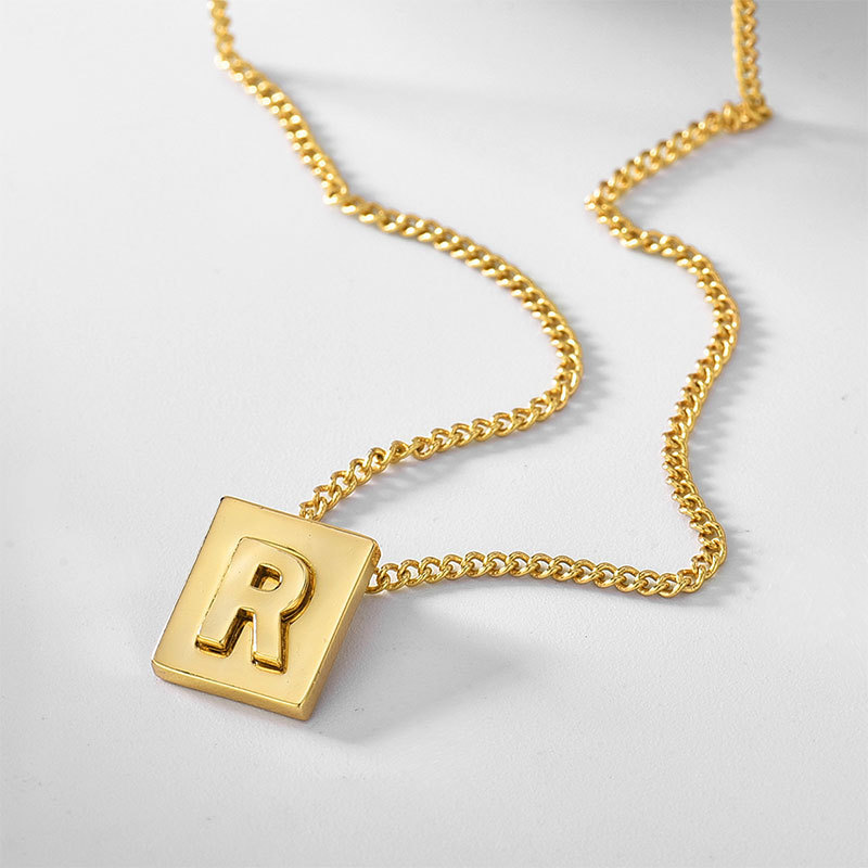 Wholesale custom jewelry 18k solid gold letter square initial necklace